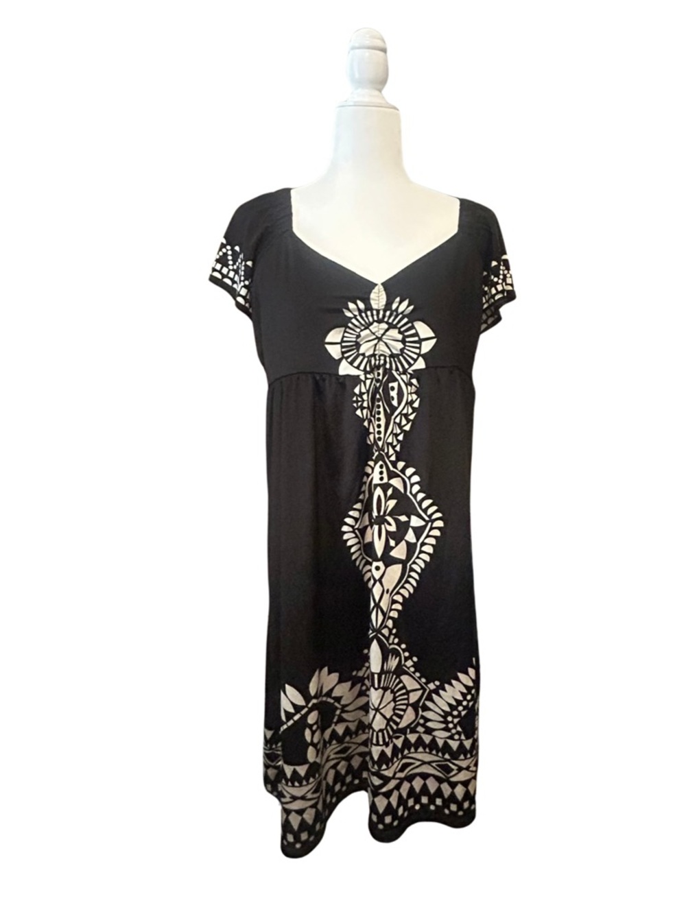 INC International Concepts Black and White Midi Dress with Geometric Print